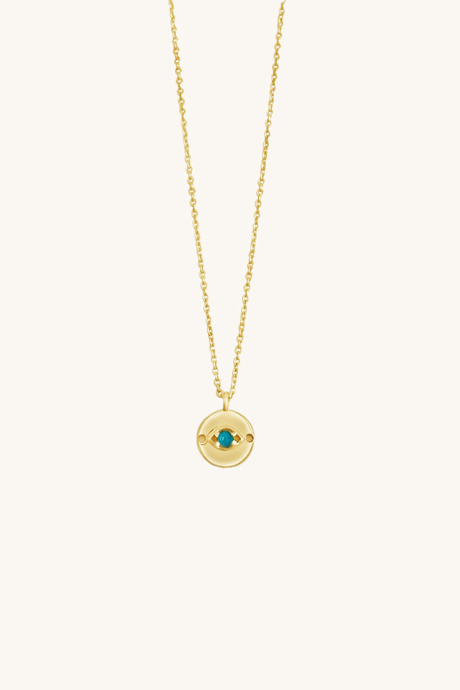 gold and turquoise dainty evil eye necklace