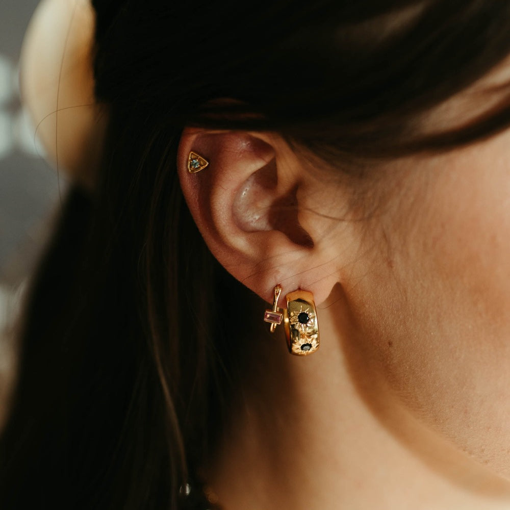 sierra winter gold and black spinel eve hoop earrings