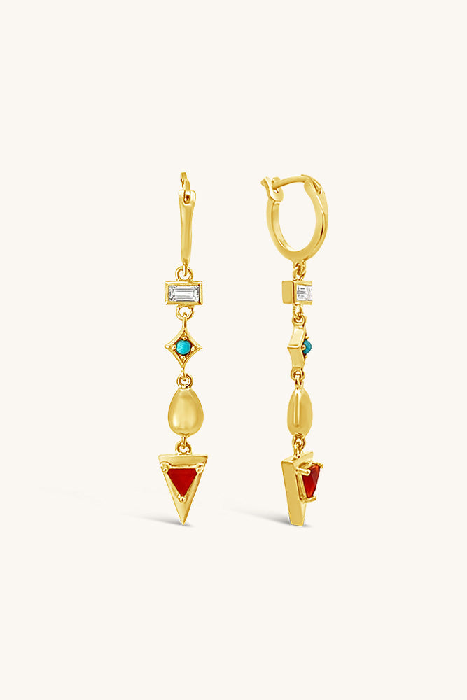 gold vermeil, carnelian, turquoise get down drop hoop earrings sierra winter