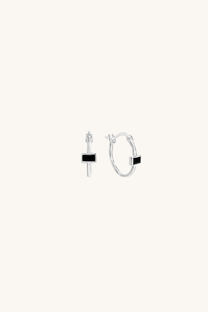 sterling silver and black spinel huggie Happy Hour Hoop Earrings