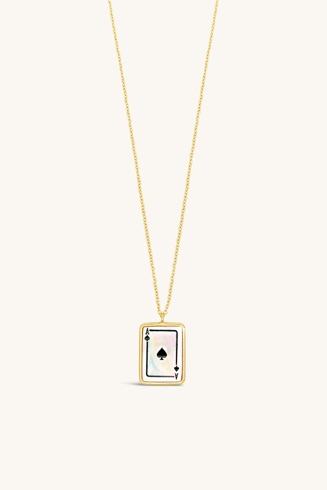 gold and mother of pearl playing card inspired token necklace sierra winter