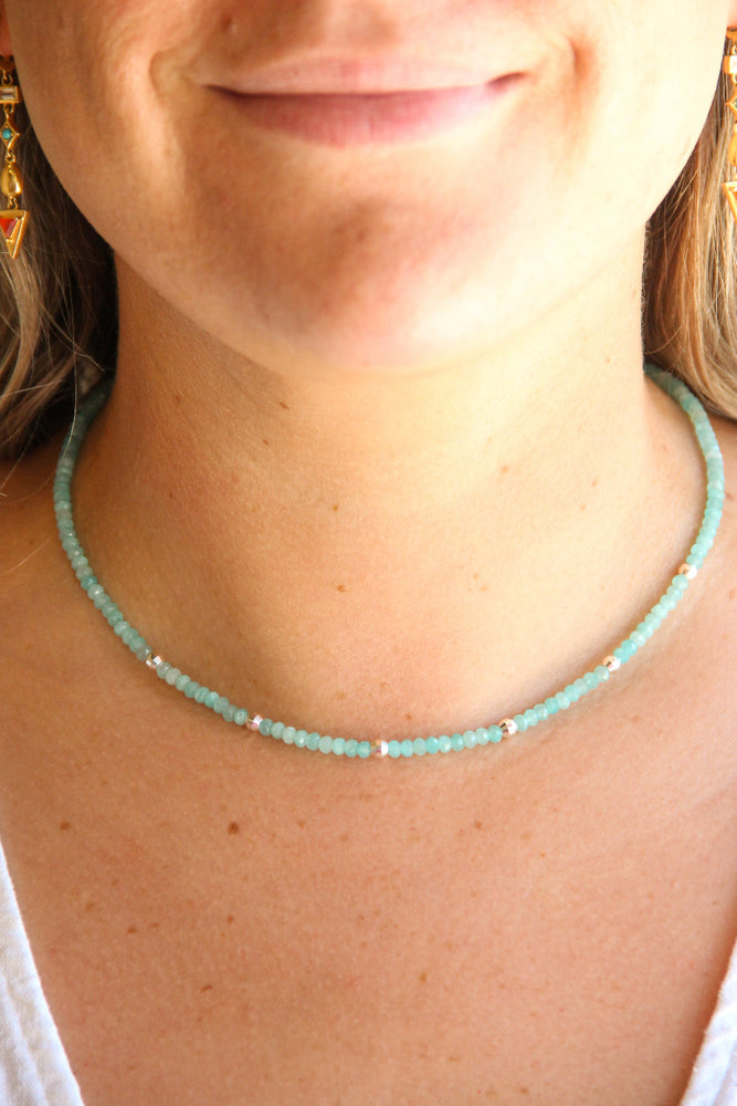 
                      
                        handmade teal beaded necklace with silver accents sierra winter
                      
                    