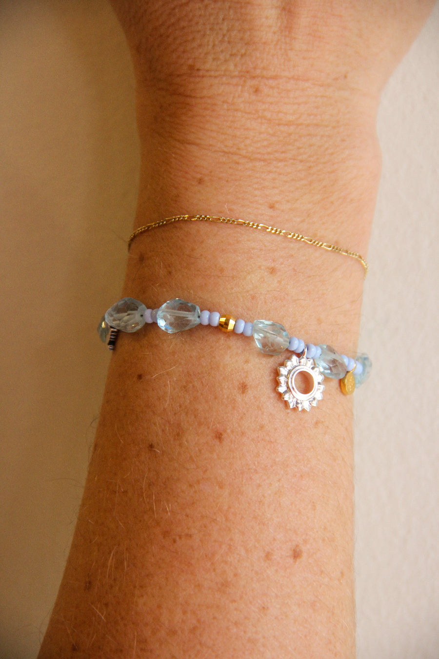 handmade beaded december blue topaz bracelet with silver charm sierra winter