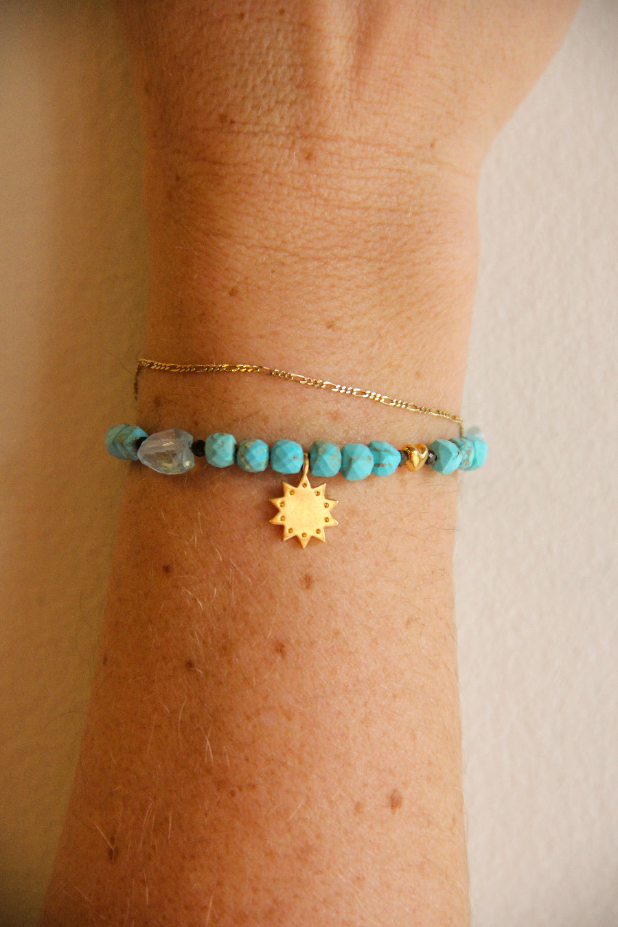 handmade beaded december turquoise blue topaz bracelet with gold charm sierra winter