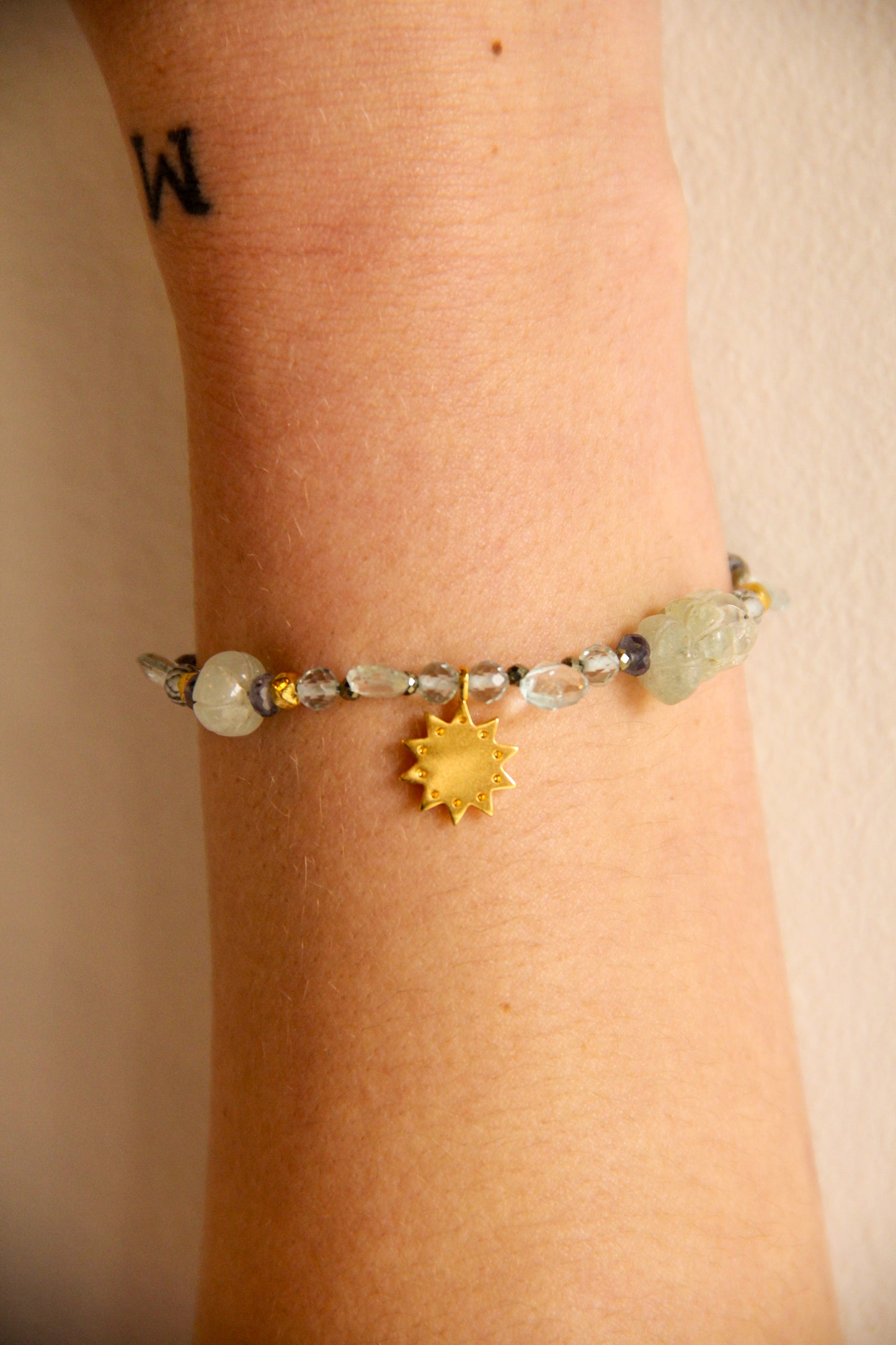 Handmade beaded necklace with blue aquamarine and iolite