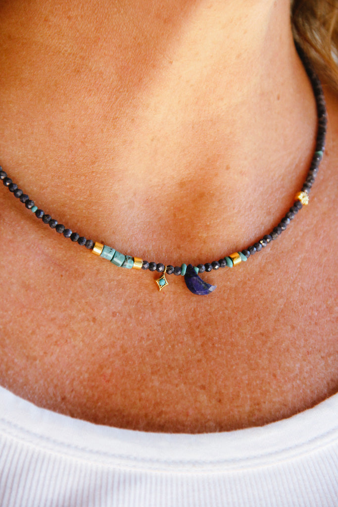 beaded blue sapphire lapis turquoise birthstone gold handmade necklace sierra winter