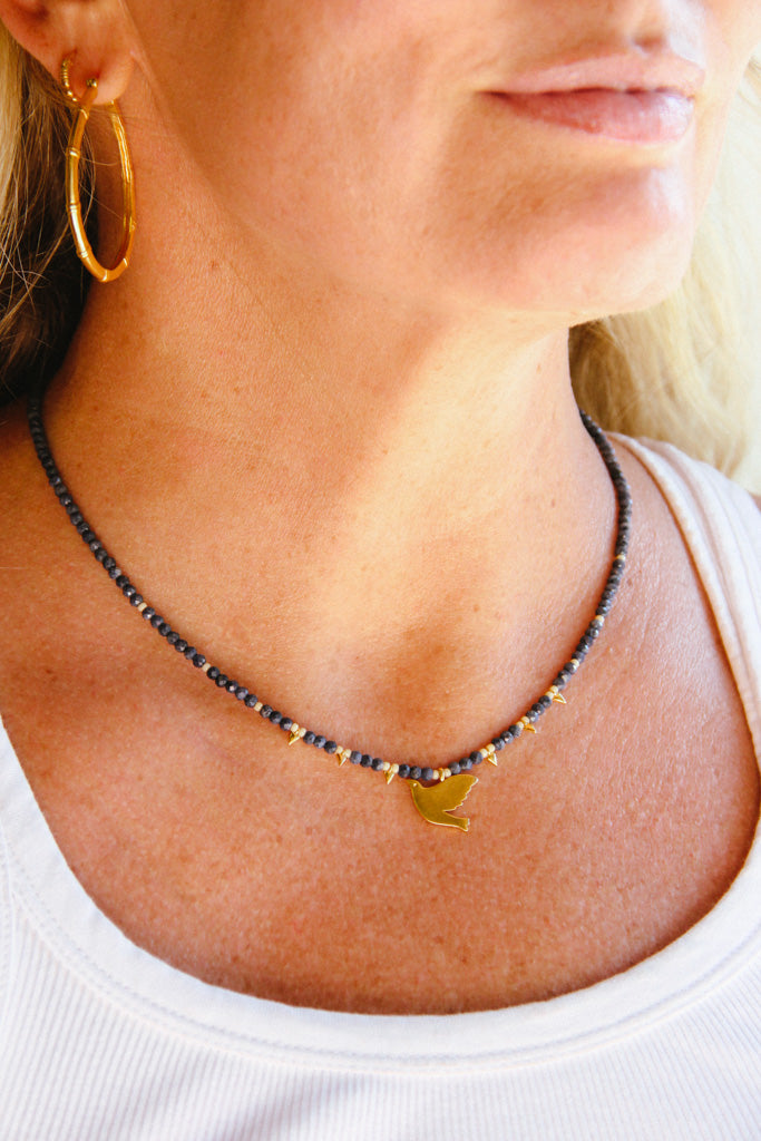 beaded blue sapphire birthstone gold handmade necklace sierra winter