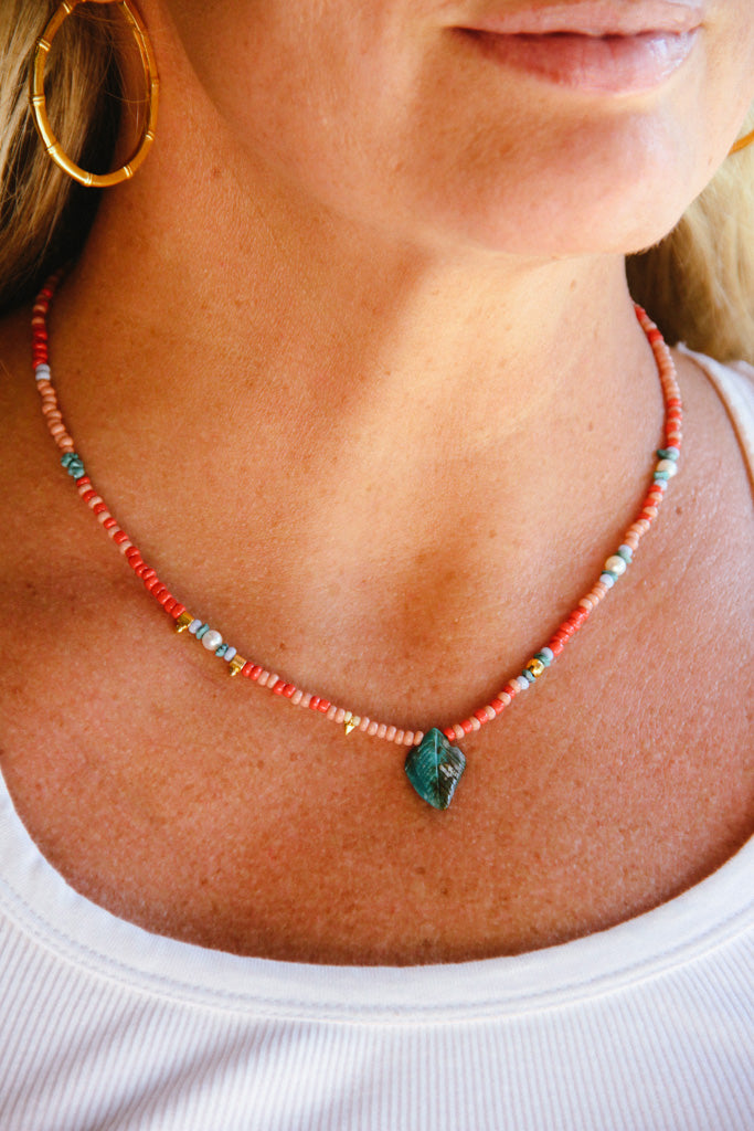 beaded turquoise feather handmade necklace sierra winter
