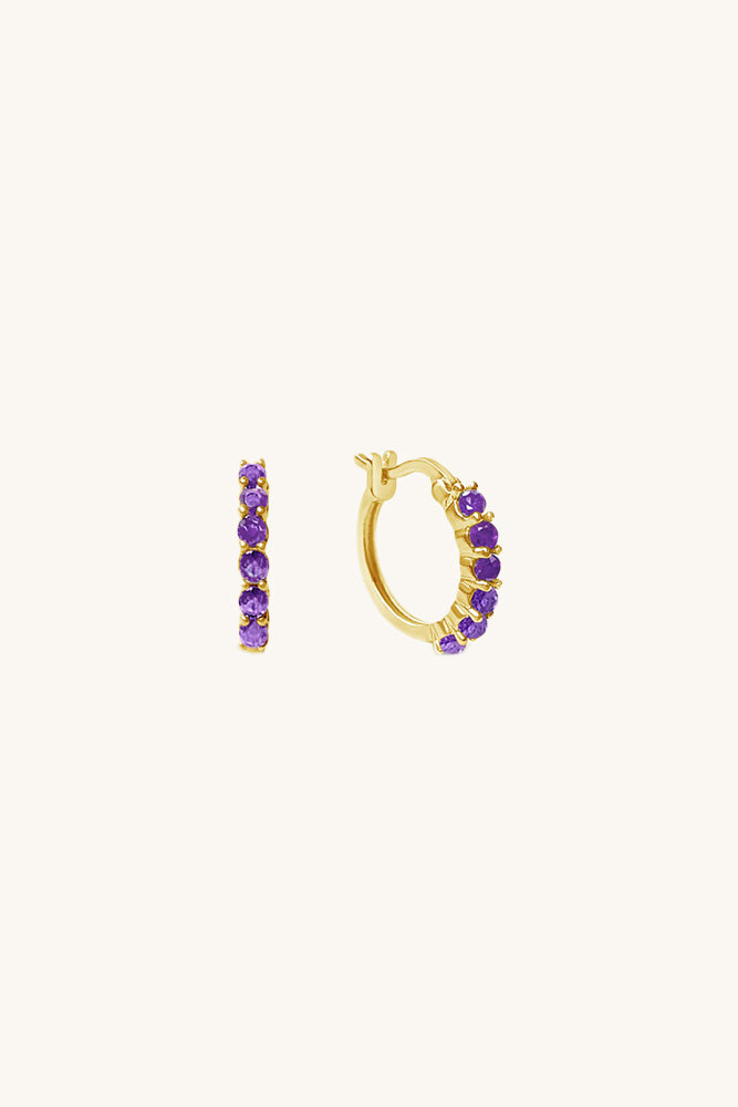 karma huggie hoop earrings gold vermeil and amethyst