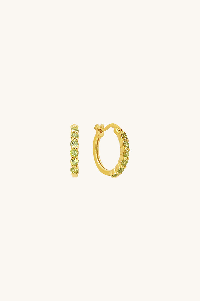 peridot and gold huggie hoop earrings august birthstone sierra winter