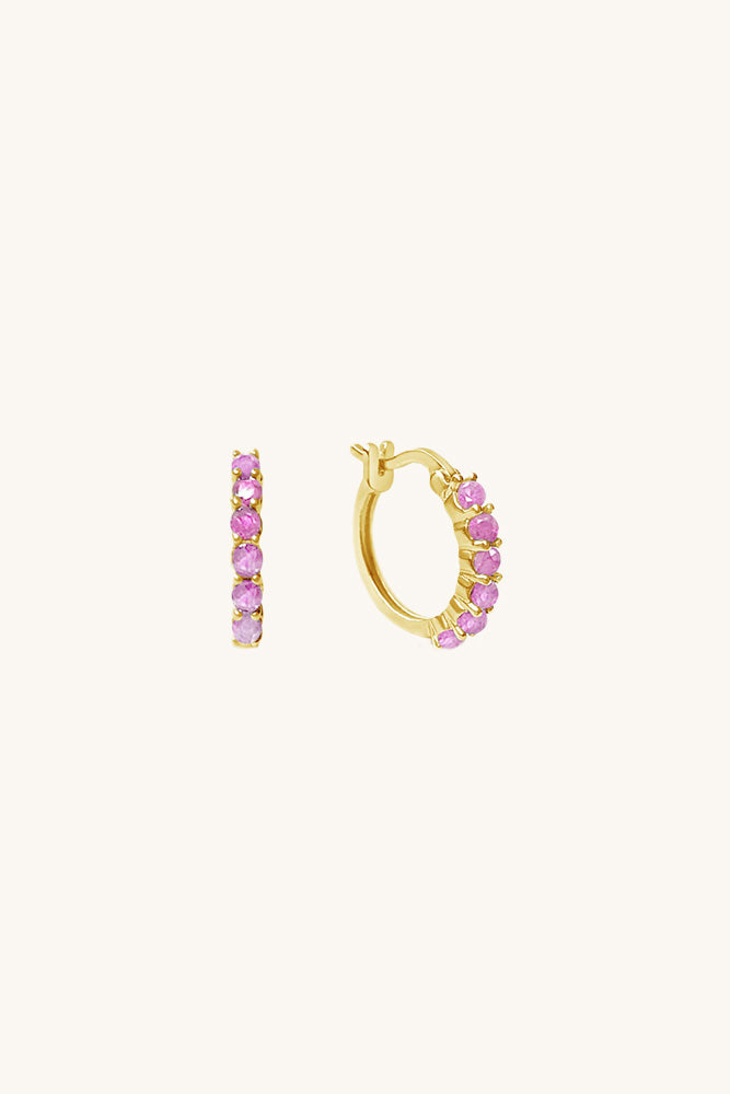 sierra winter pink sapphire karma huggie hoop earrings