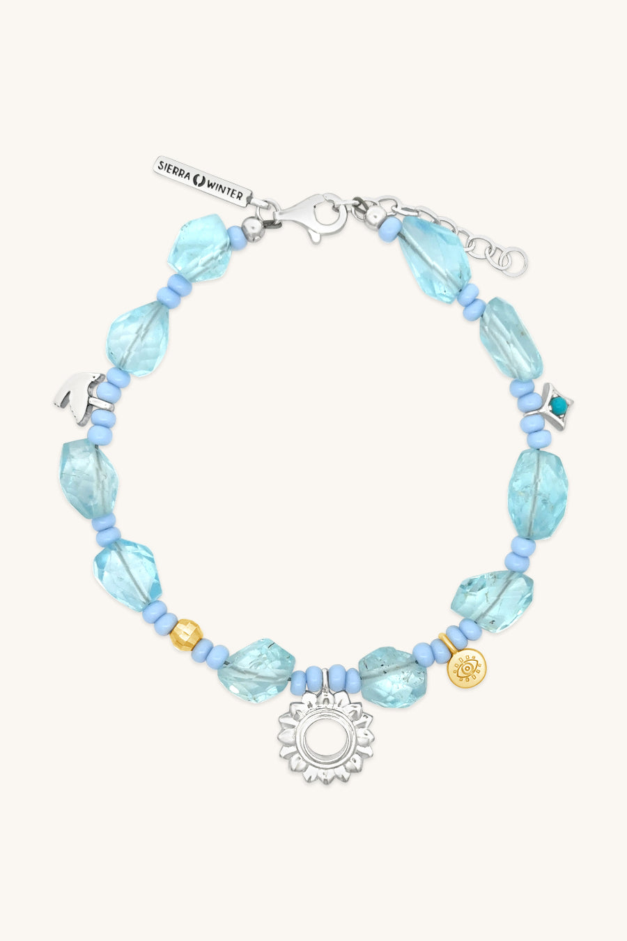 handmade beaded december blue topaz bracelet with silver charm sierra winter