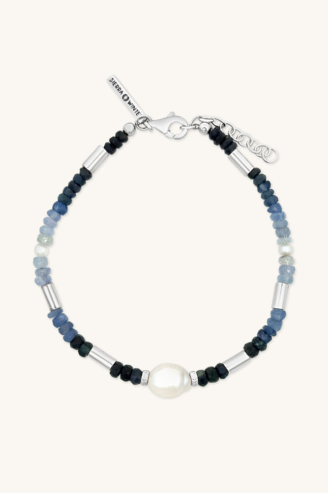 handmade beaded blue sapphire and baroque pearl bracelet sierra winter