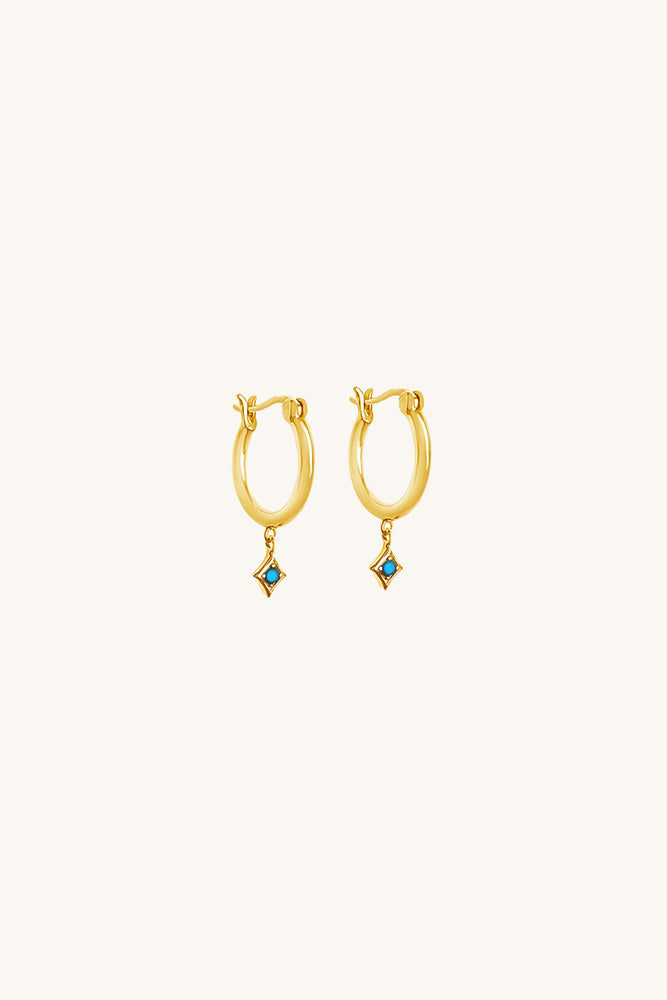 sierra winter gold vermeil and turquoise lone star dangle hoop earrings