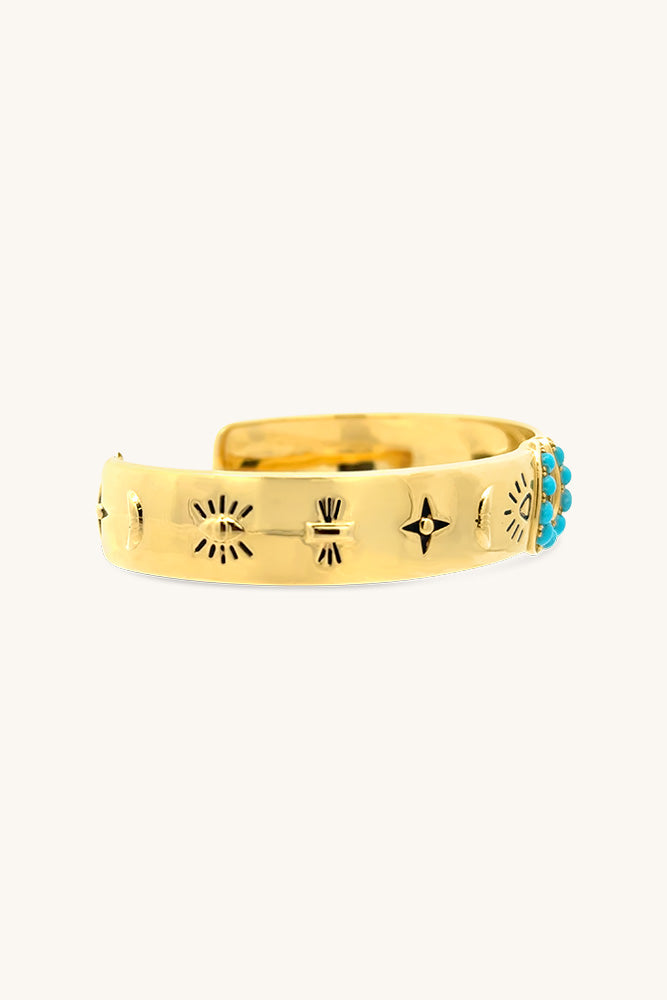 
                      
                        gold vermeil and turquoise horseshoe lucky stars western 
thick cuff bracelet
                      
                    