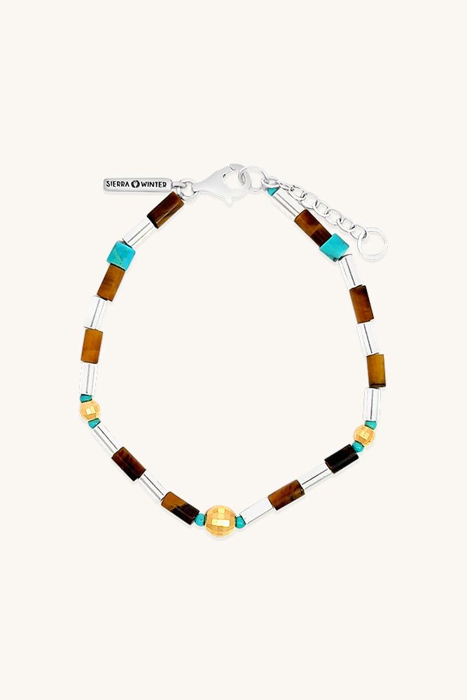 mixed metal tiger's eye turquoise beaded out west bracelet