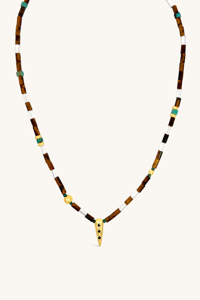 
                      
                        mixed metal tiger's eye turquoise beaded out west necklace
                      
                    