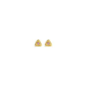 sierra winter dainty gold and pink sapphire triangle stargazer earrings