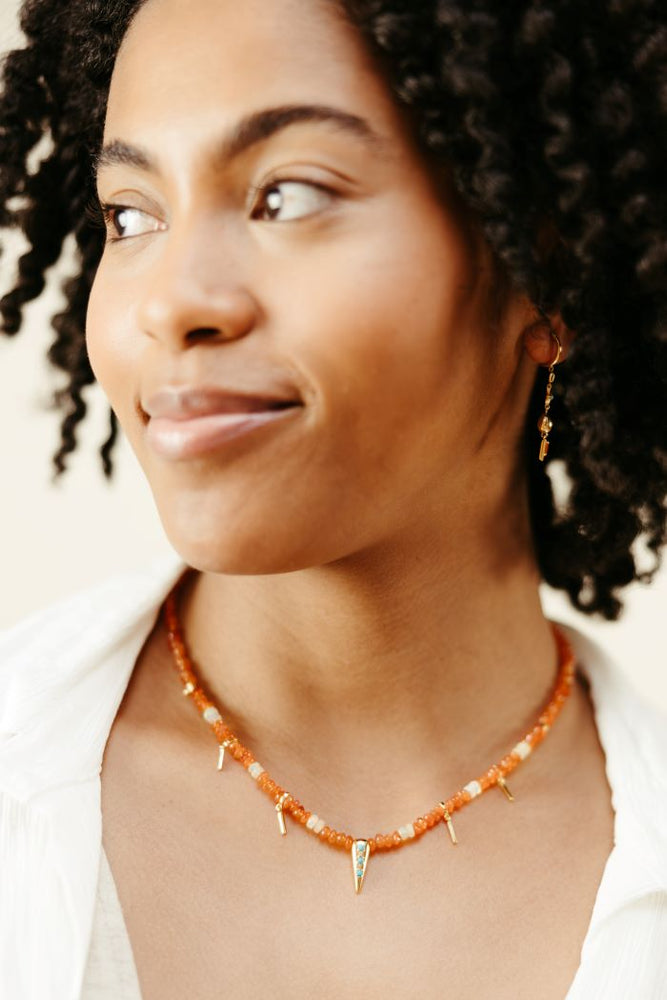 
                      
                        carnelian and gold beaded sundown necklace sierra winter
                      
                    