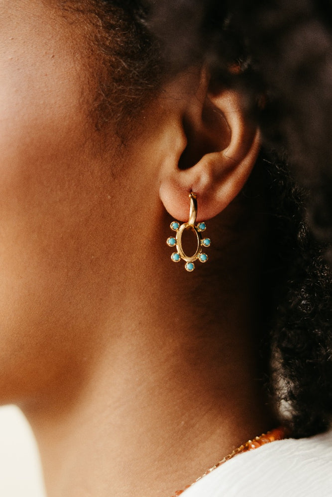 gold vermeil and turquoise dolly drop hoop earrings sierra winter