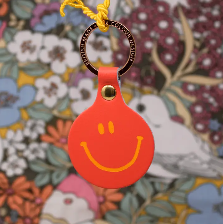 Smiley Face Key Fob in Coral