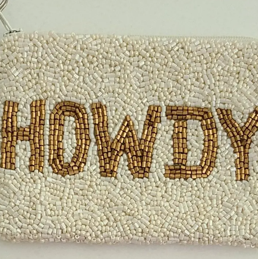 Howdy Beaded Coin Purse Ivory and Gold