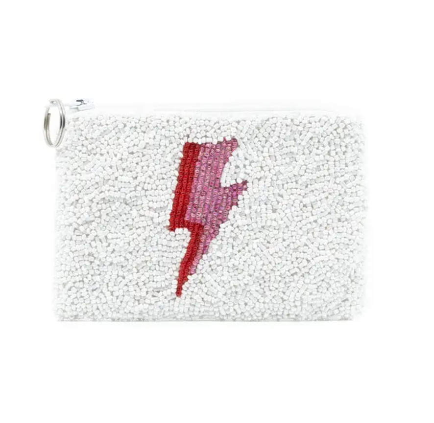 Lightning Bolt Beaded Coin Purse Pink