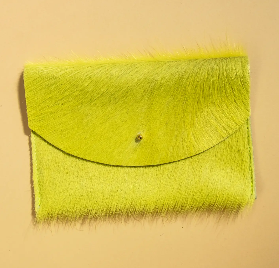 Chartreuse Hair on Hide Envelope Pouch