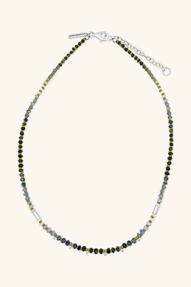 handmade beaded blue sapphire and sterling silver necklace