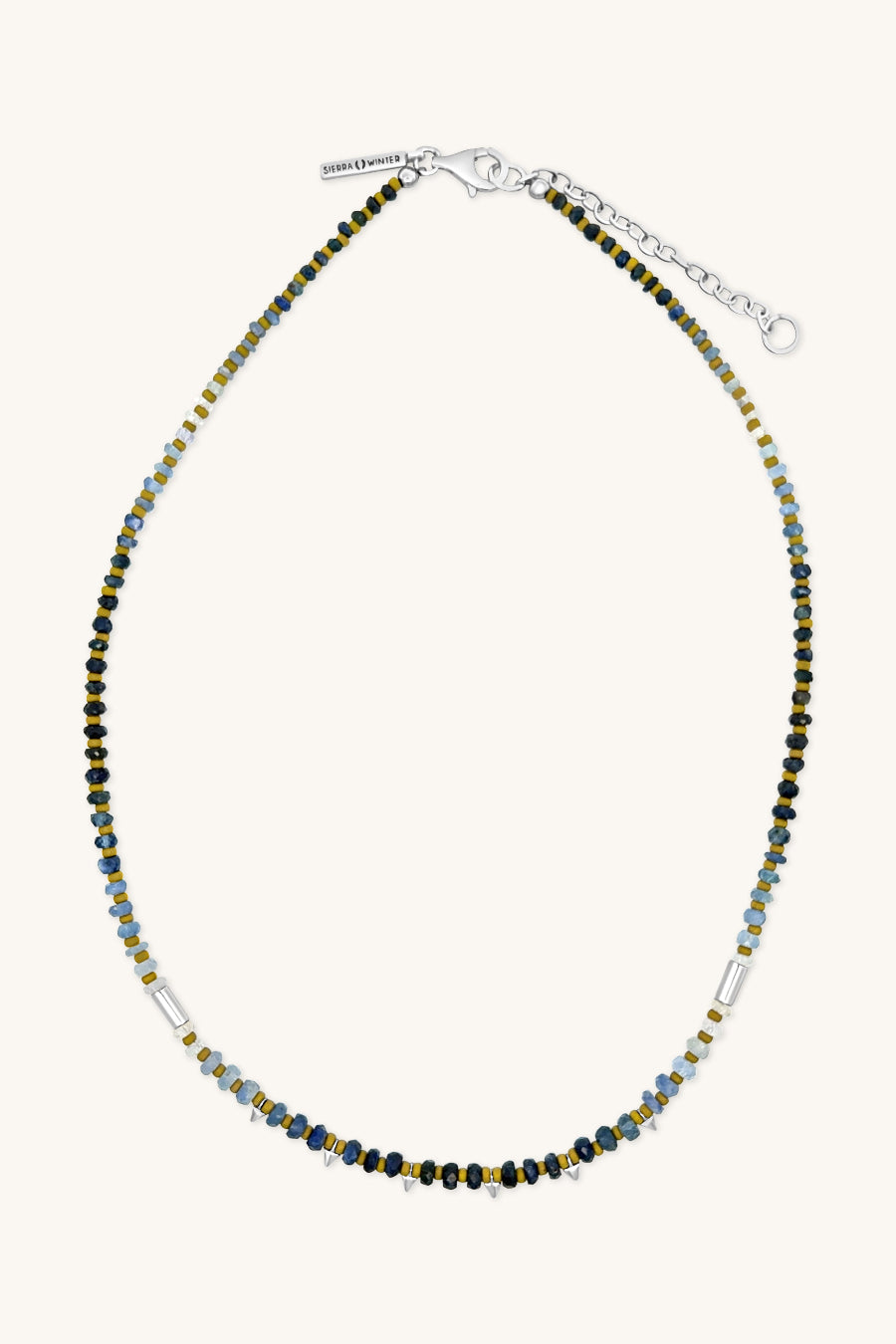handmade beaded blue sapphire and sterling silver necklace