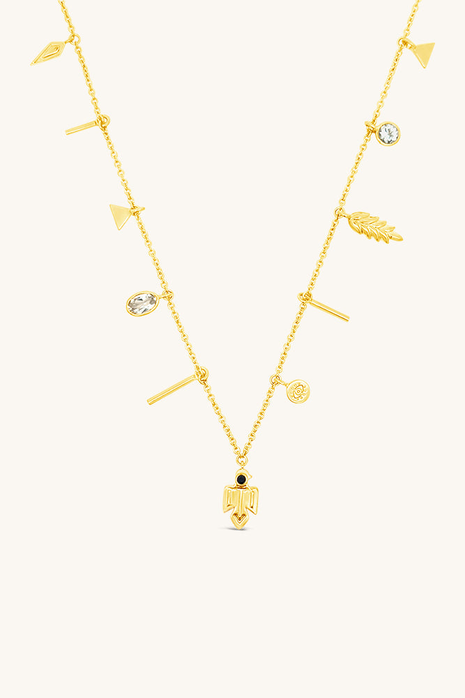 Gold necklace with various pendants talisman