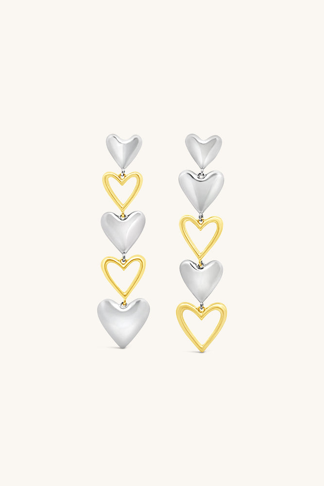 mixed metal venus heart drop earrings