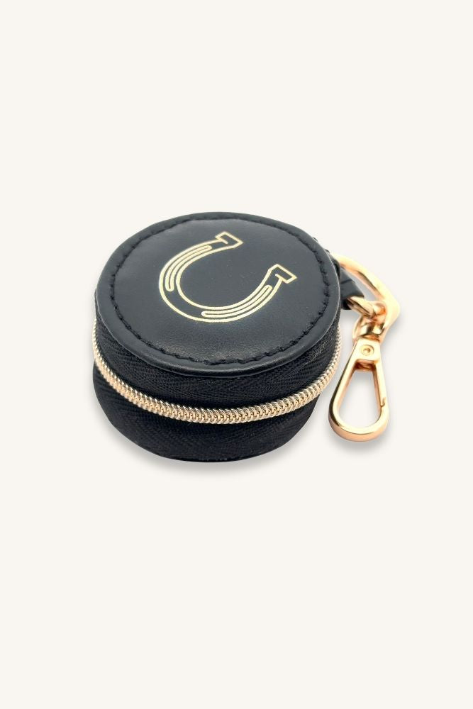Black round keychain jewelry case