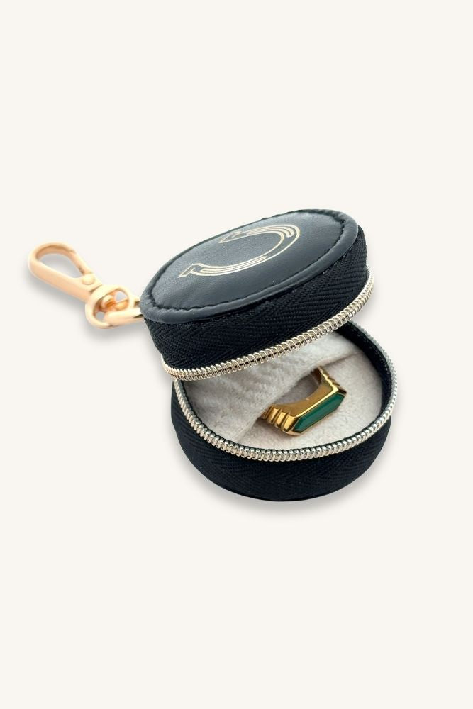 Black round keychain jewelry case
