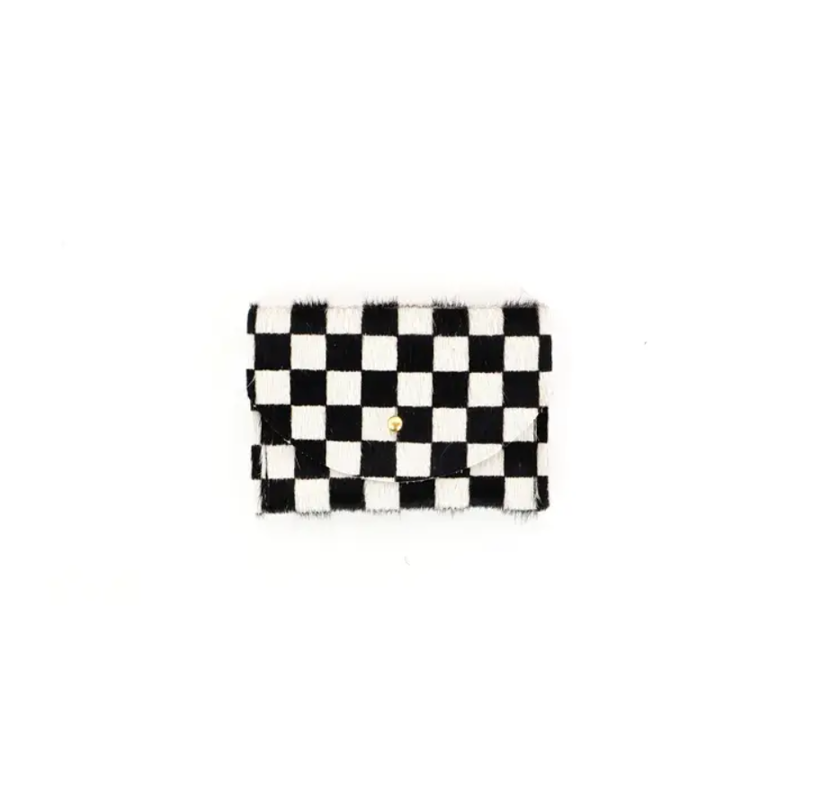 Checkered Hair on Hide Cardholder