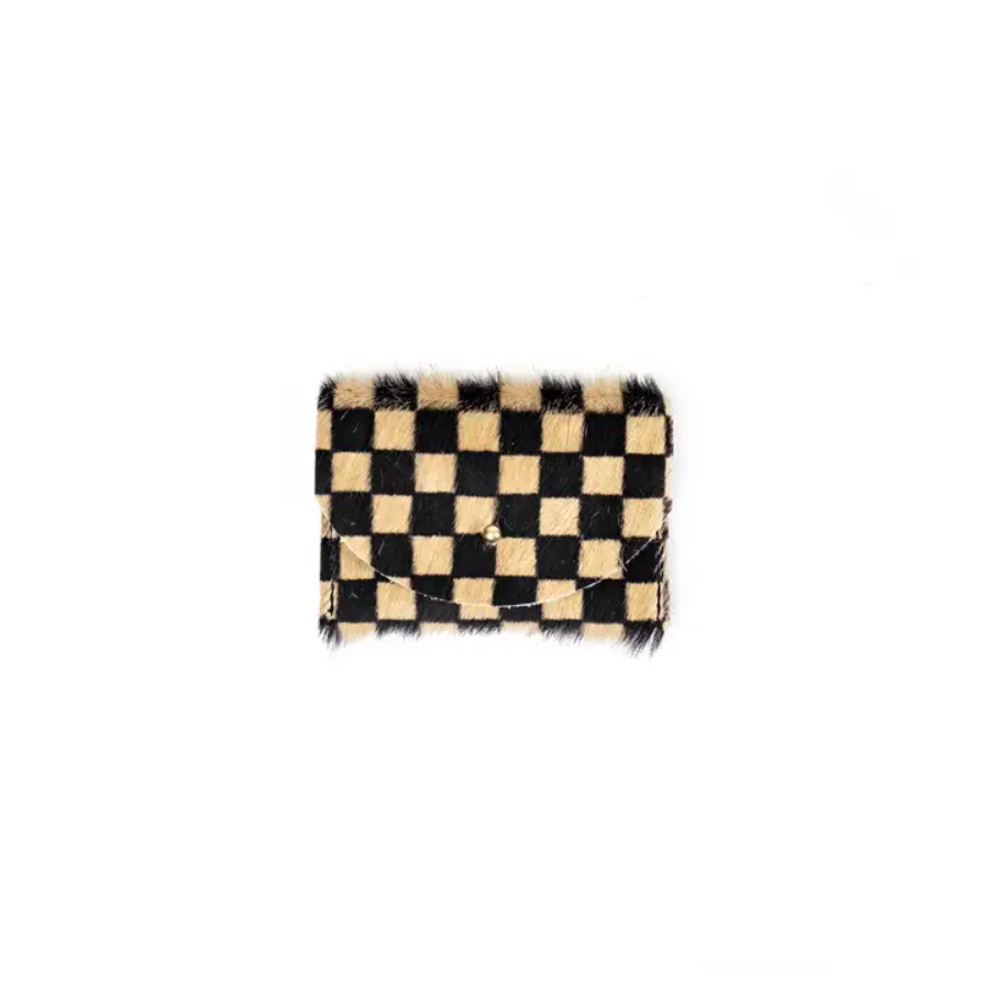 Tan Checkered Hair on Hide Cardholder