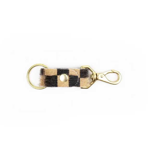 Tan Checkered Hair on Hide Keychain