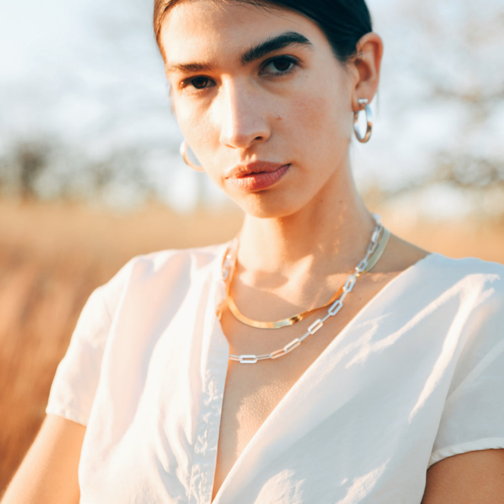 
                      
                        silver chain link hank necklace
                      
                    
