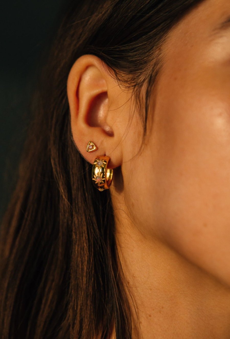 thick small opal and gold vermeil eve hoops sierra winter