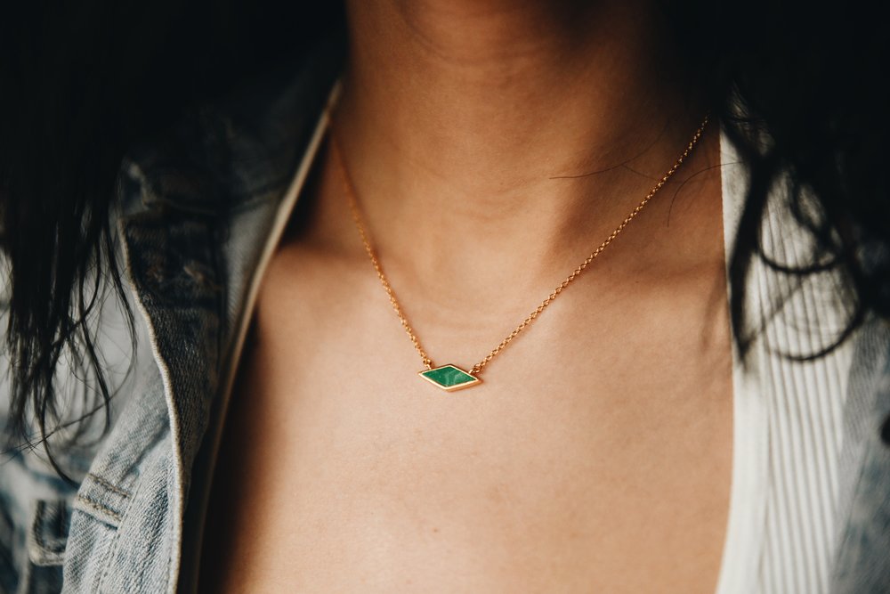 gold vermeil malachite pendant necklace