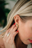 geometric gold and turquoise stud earrings