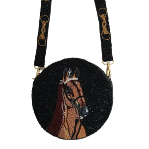 Tiana New York black beaded horse circle crossbody purse