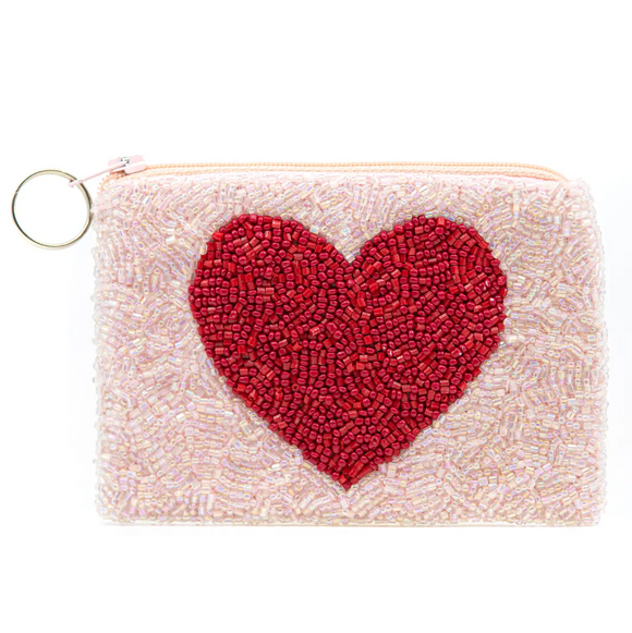 Pink Heart Beaded Coin Purse